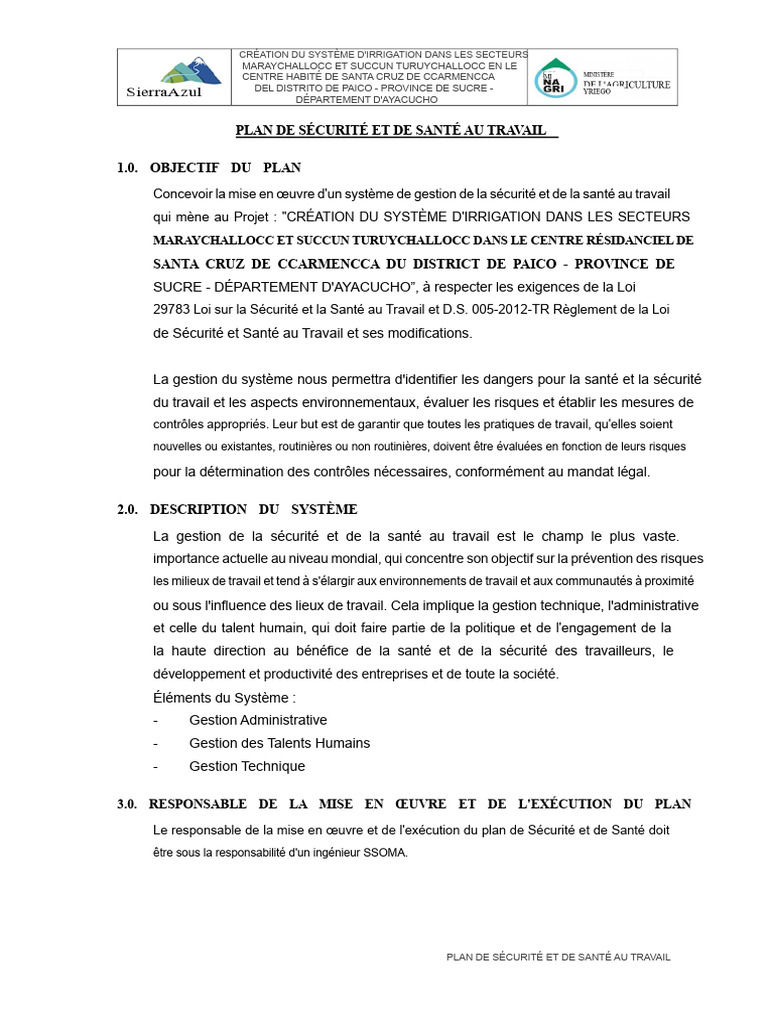 Plan de Sécurité Et de Santé Au Travail | PDF | Sécurité | Gestion des ...