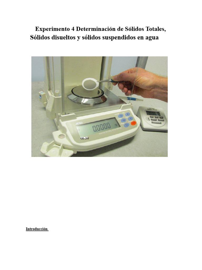 Experimento 4 Determinación de Sólidos Totales | PDF | Agua | Aguas ...