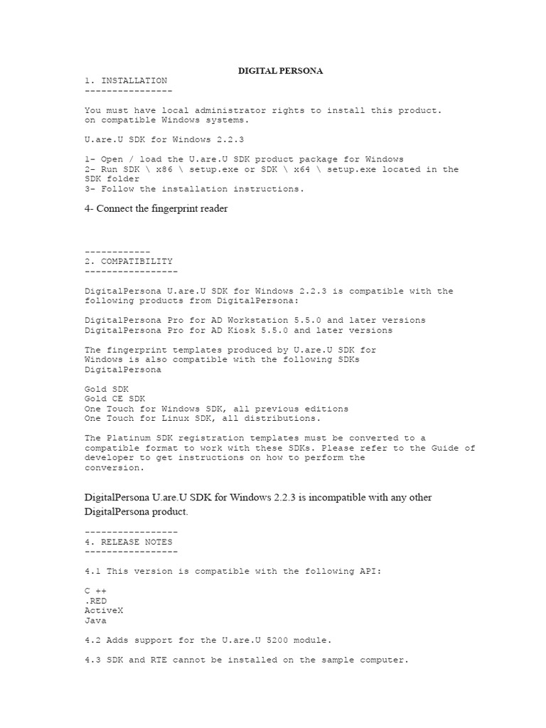 DigitalPersona U.are.U SDK 2.2.3 Guide | PDF | Software Development Kit ...
