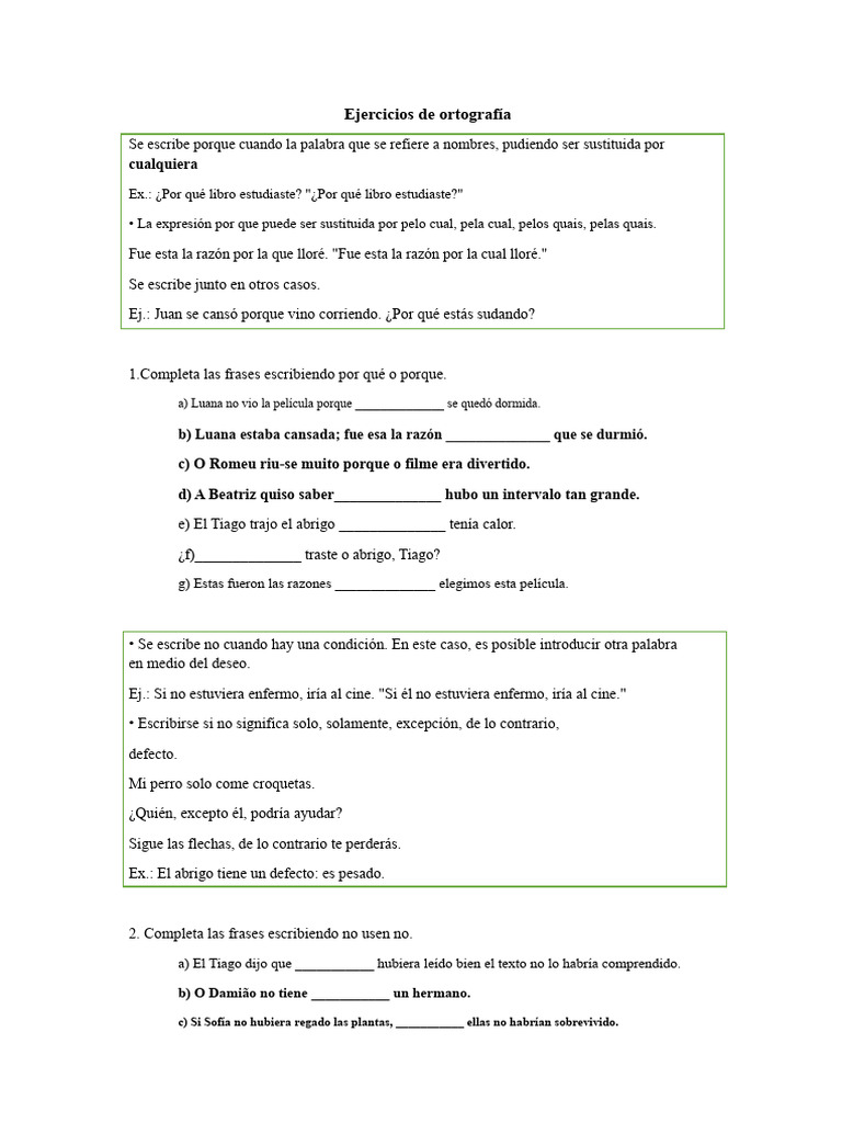 Ejercicios de ortografía y gramática | PDF