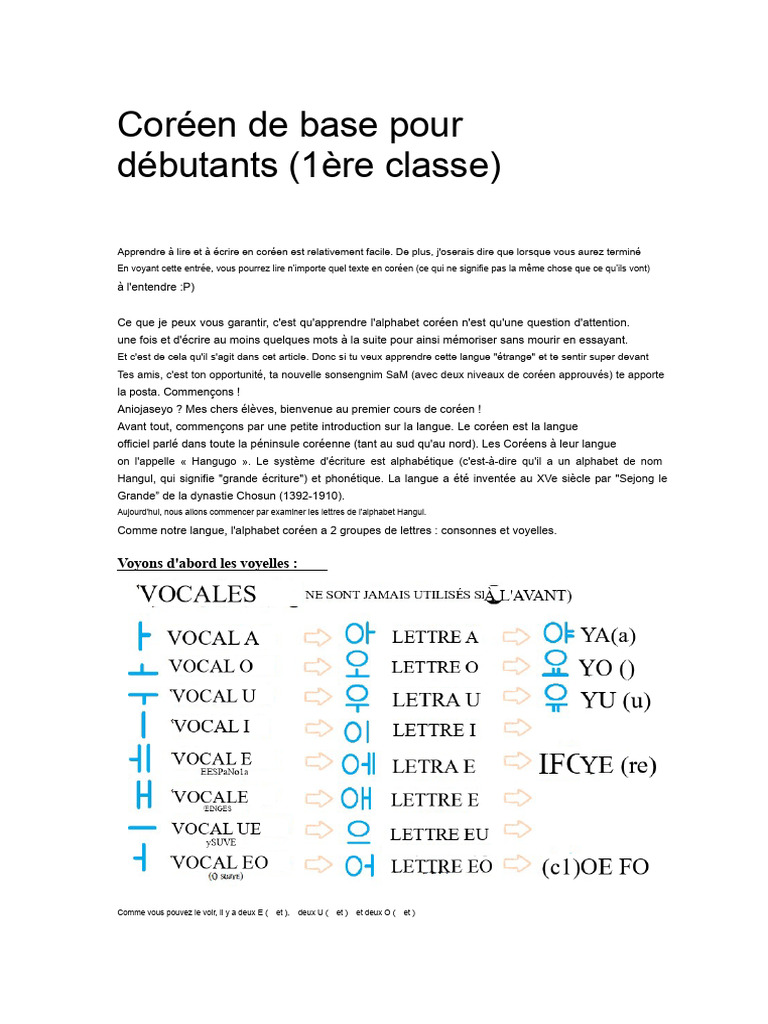 Apprendre le coréen : Alphabet et bases | PDF | Syllabe | Coréen (Langue)