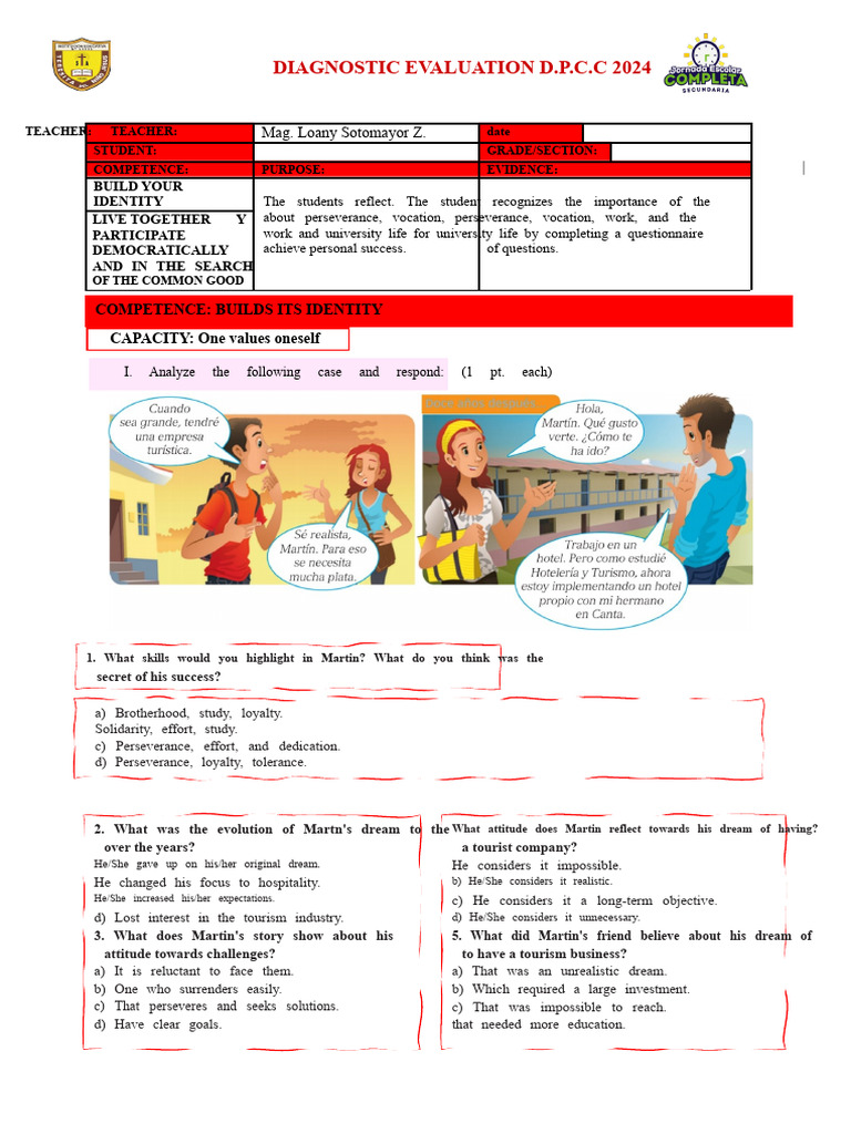 5th DPCC - DIAGNOSTIC EVALUATION 2024 | PDF | Profession | Social ...