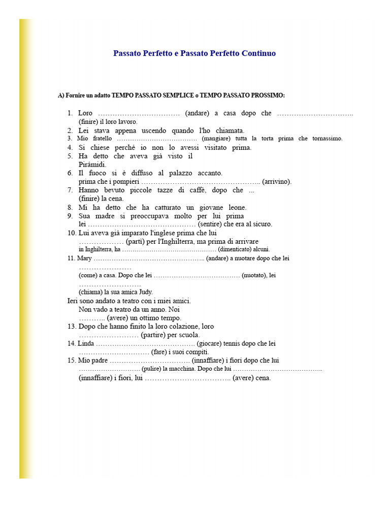 Passato Perfetto Passato Perfetto Continuo 3 | PDF
