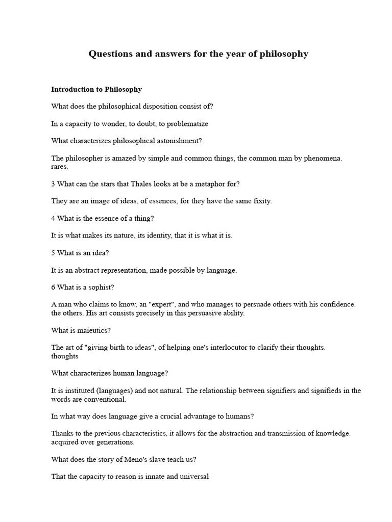 All The Questions and Answers Philosophy Baccalaureate | PDF | Truth ...