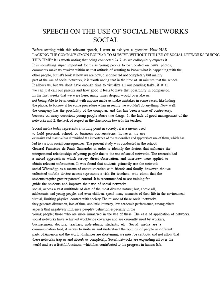Speech About Social Networks | PDF | Social Media | Popular Culture ...