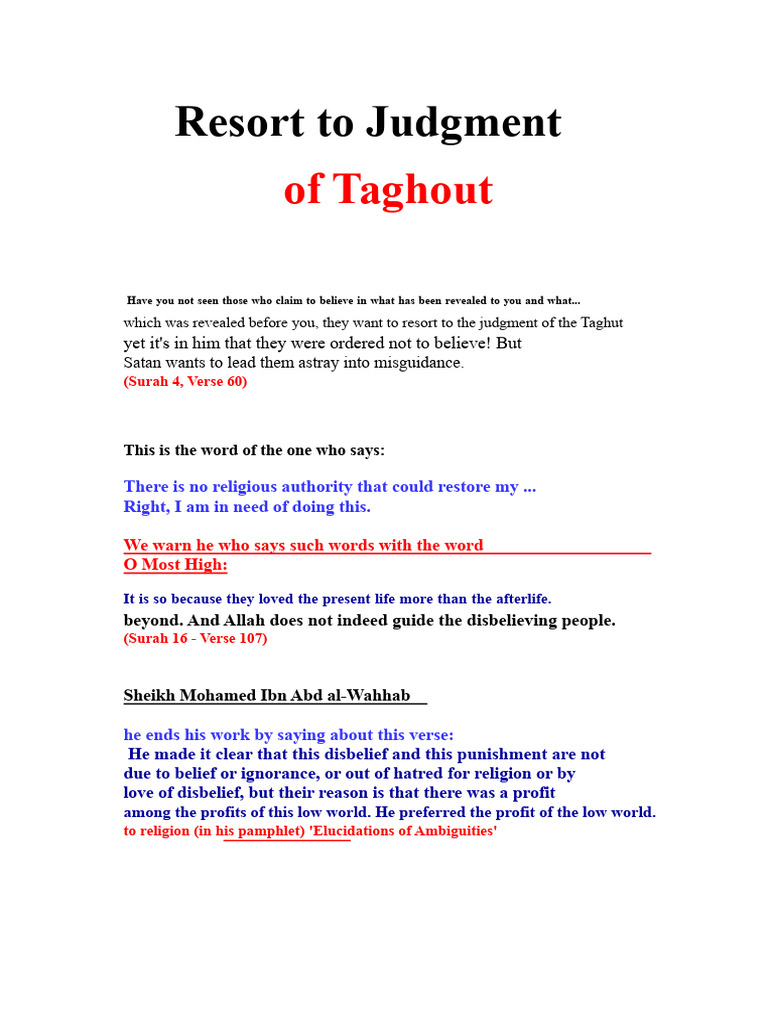 Judgment of Taghout: A Religious Analysis | PDF | God In Islam ...