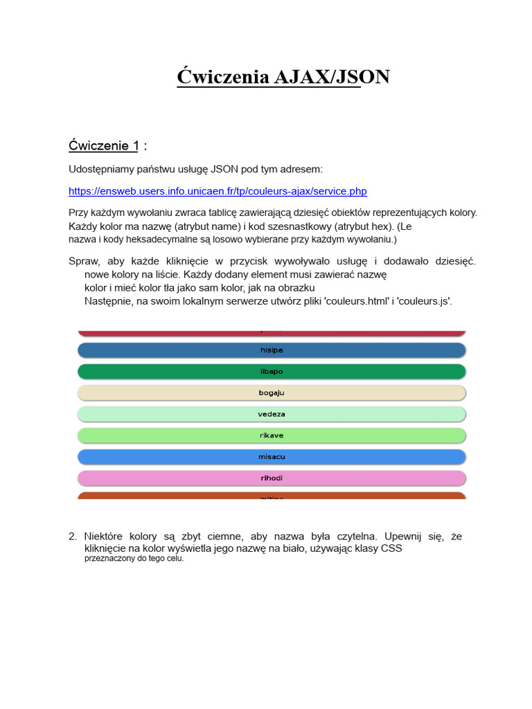 Ćwiczenia AJAX JSON | PDF