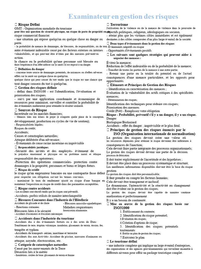 Gestion des Risques en Tourisme et Sécurité | PDF | Risque | Gestion ...