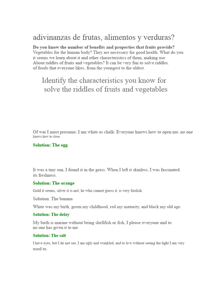 Fruit Riddles. 2020docx | PDF | Fruit | Foods