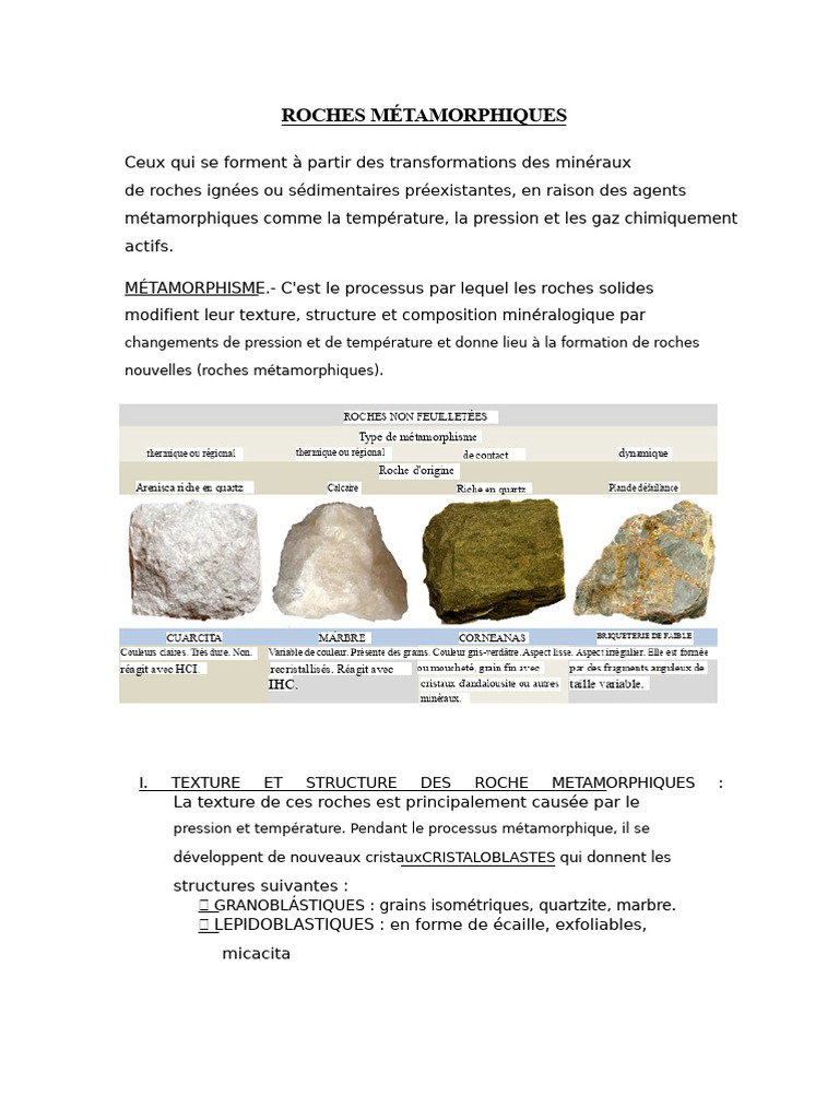 Liste des roches métamorphiques | PDF | Roche sédimentaire | Géologie