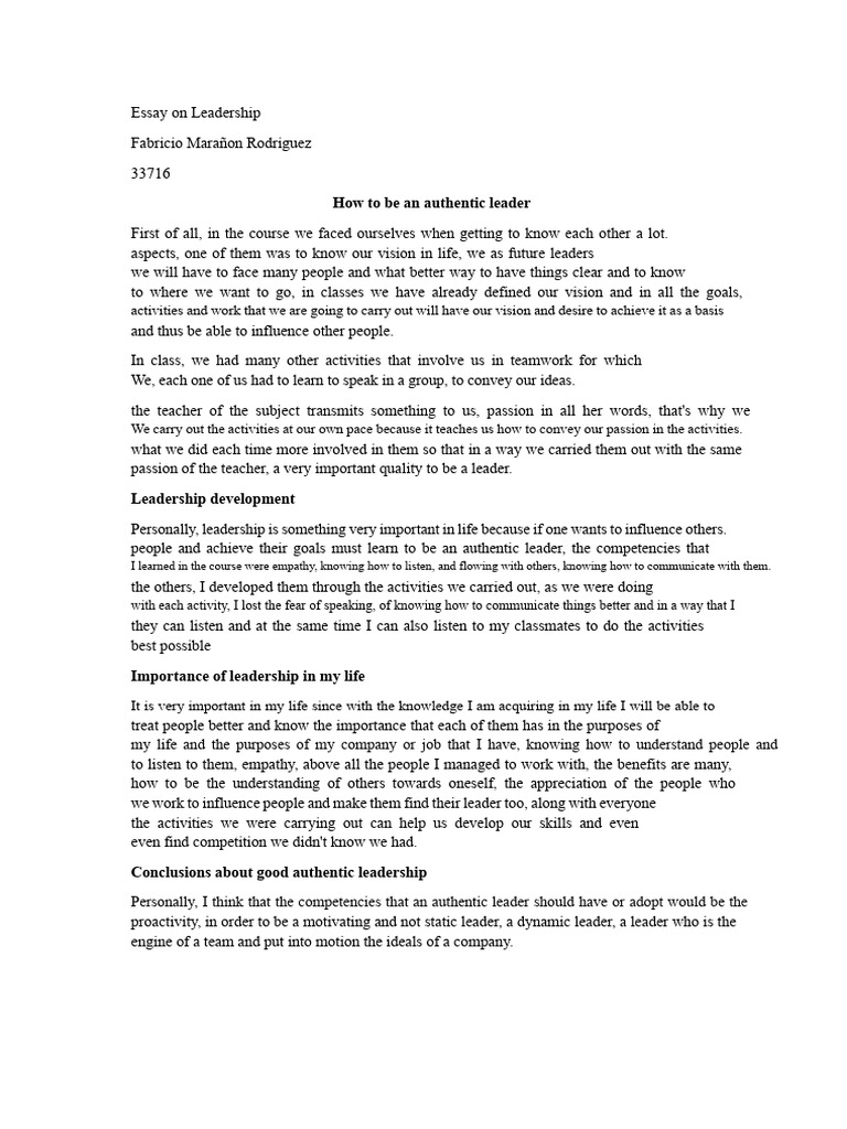 Essay On Leadership | PDF | Leadership | Empathy