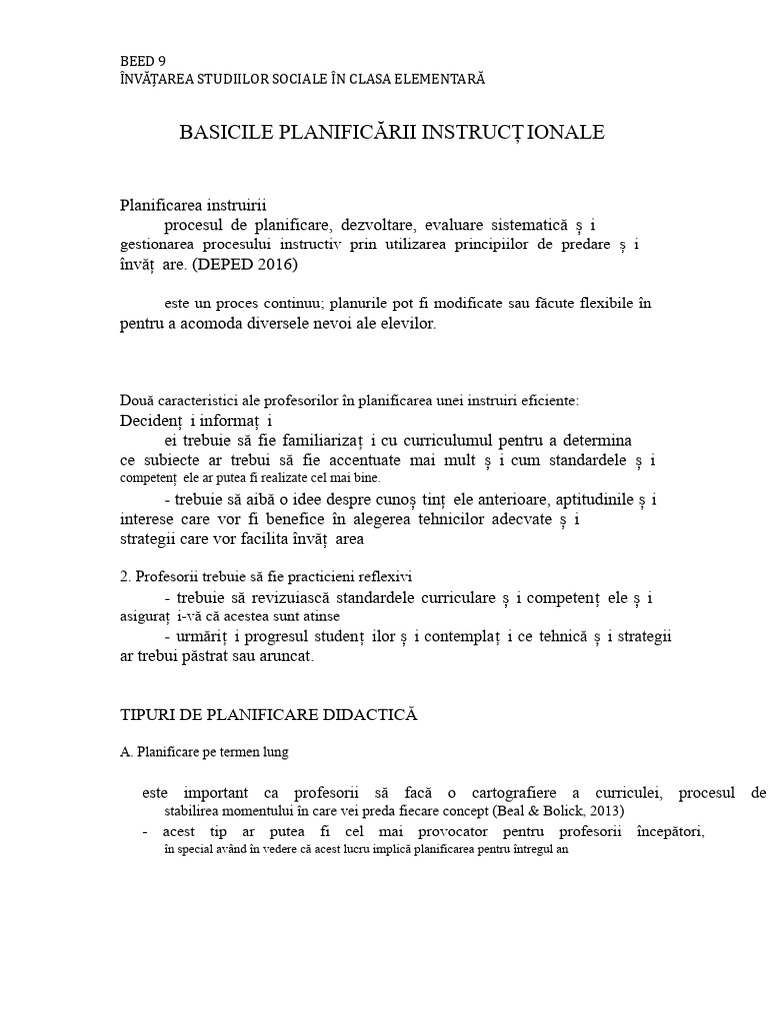 Basicile Planificării Instrucționale | PDF