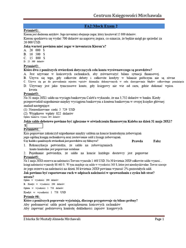Fa2 Mock Exam 2 | PDF