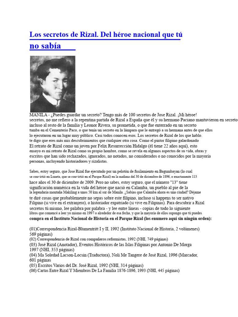 Secretos de Rizal | PDF | María, madre de Jesús | Amor