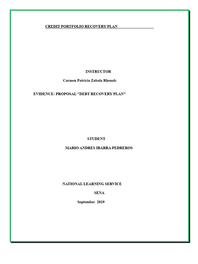 Debt Recovery Plan for Credit Portfolio | PDF | Credit | Finance ...