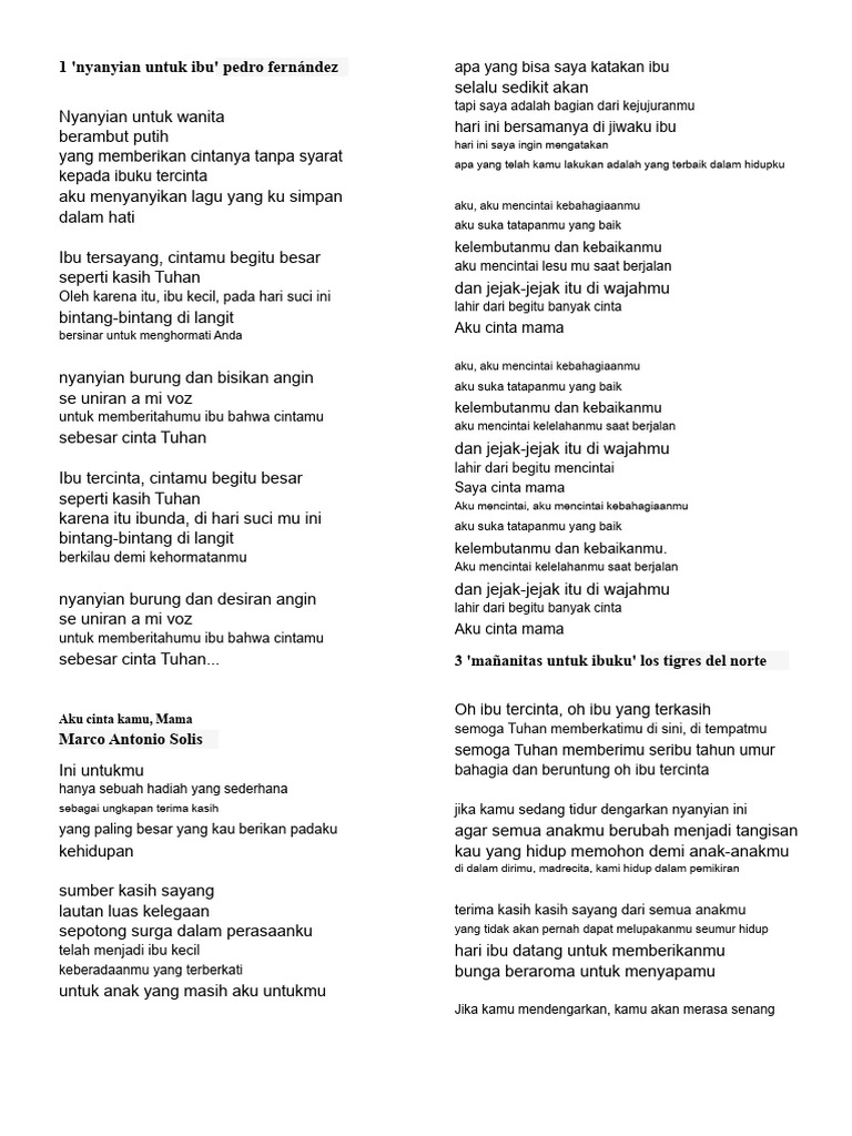 Lagu Cinta untuk Ibu Tercinta | PDF