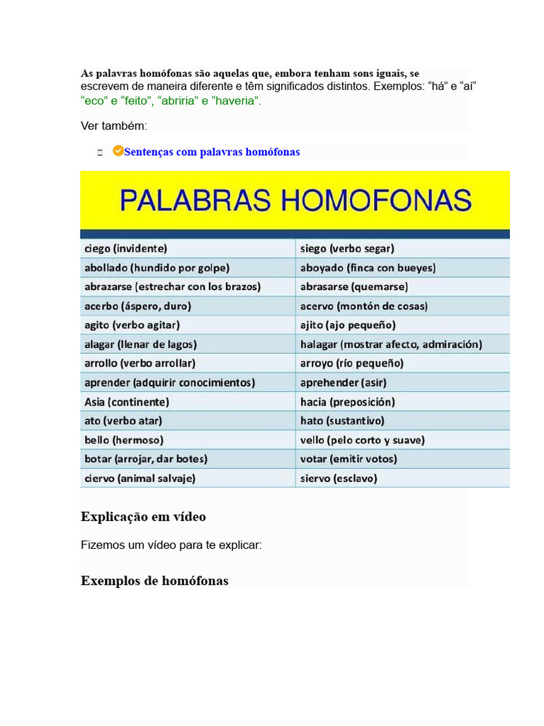 Palavras Homófonas | PDF