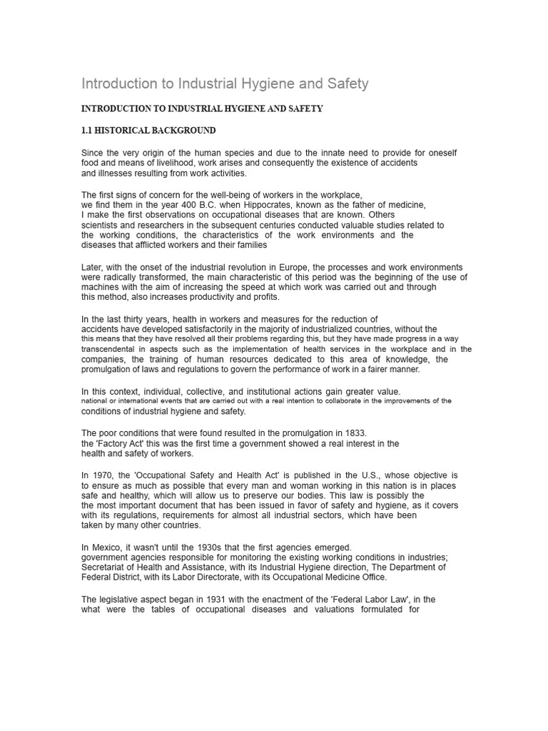 History of Industrial Hygiene & Safety | PDF | Occupational Safety And ...