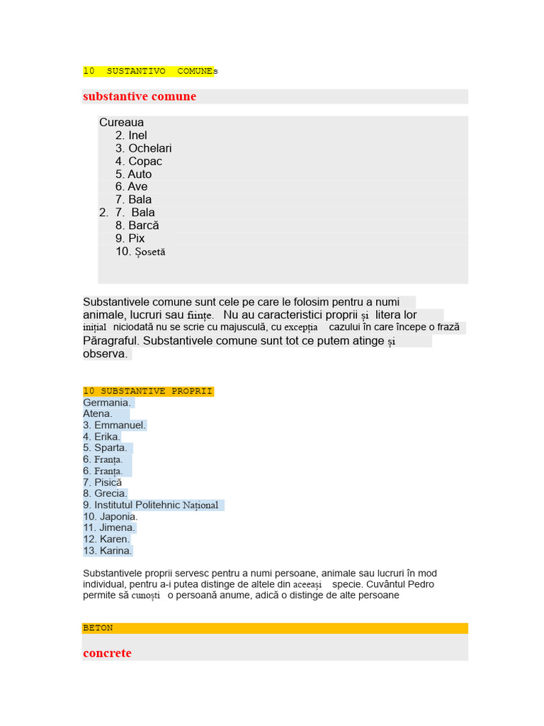 10 Substantive Comune | PDF