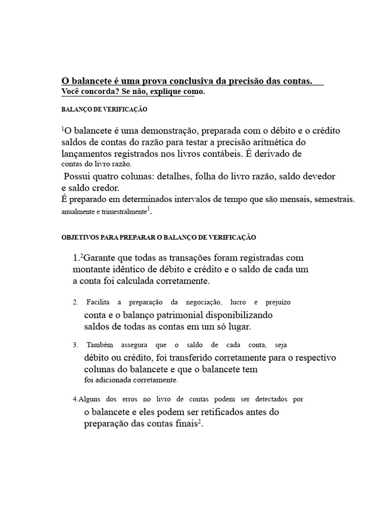 Importância do Balancete na Contabilidade | PDF