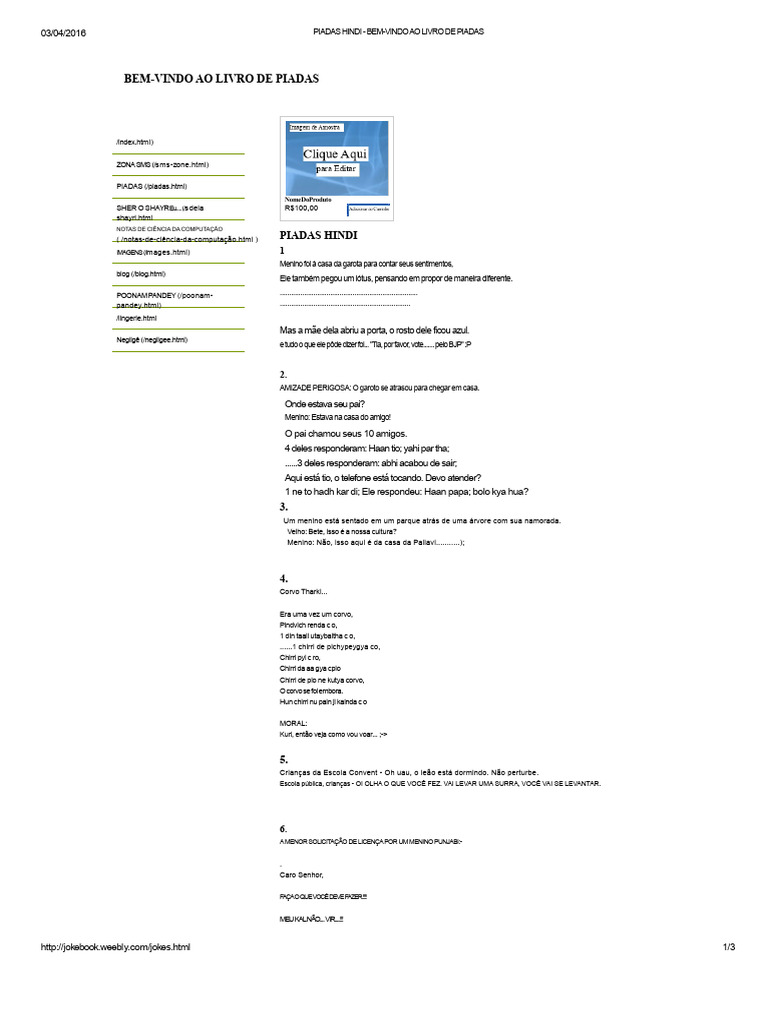 Piadas Em Hindi Bem Vindo Ao Livro De Piadas Pdf Piadas