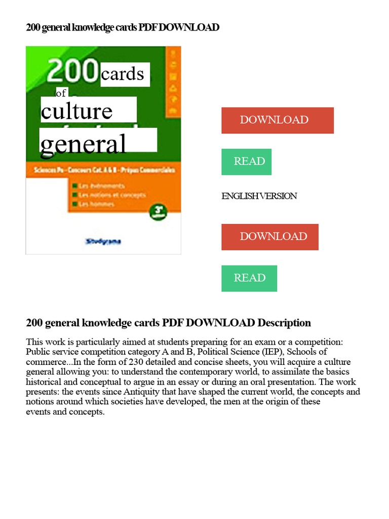 200 General Knowledge Cards PDF Download | PDF