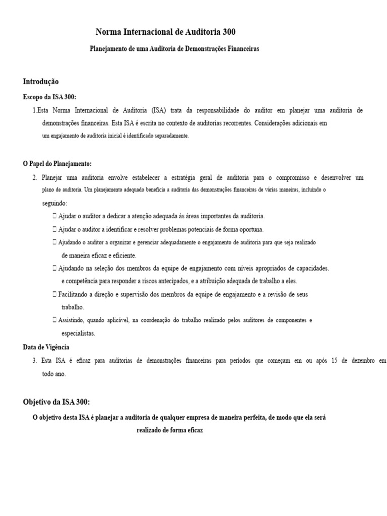 Planejamento de Auditoria: ISA 300 | PDF | Planejamento | Tempo