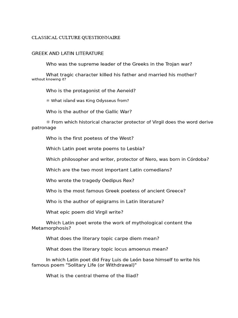 Greek and Latin Literature Quiz Guide | PDF | Ancient Rome | Latin ...