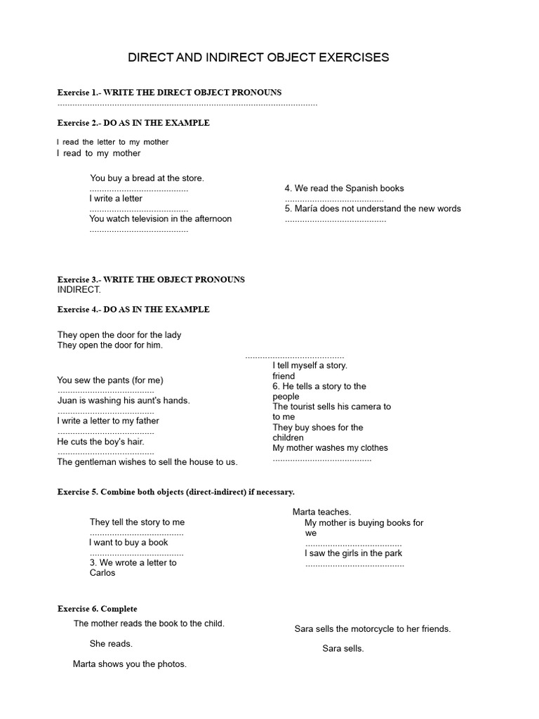 Direct and Indirect Object Exercises | PDF