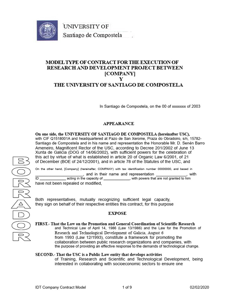 Contract For The Execution of Research and Development Project Between ...
