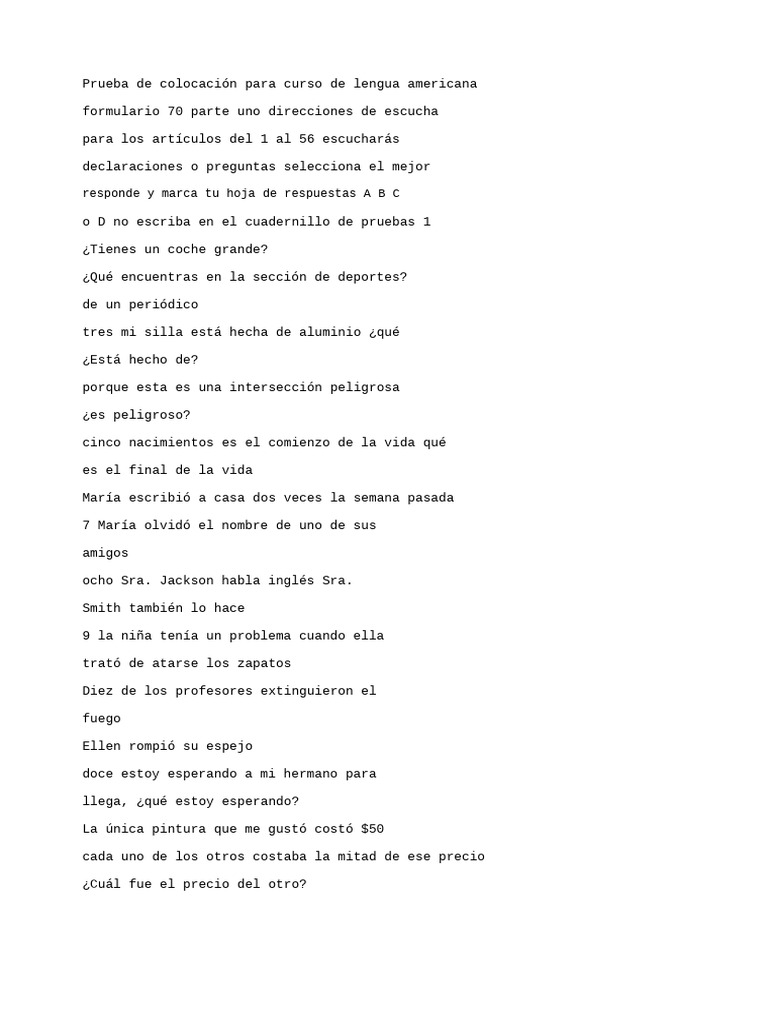 Prueba de colocación ALCP 70 | PDF
