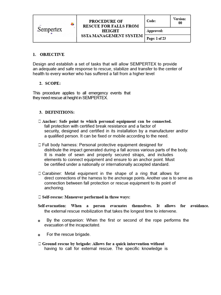 Fall Rescue Procedure for Heights | PDF | Ladder | Personal Protective ...