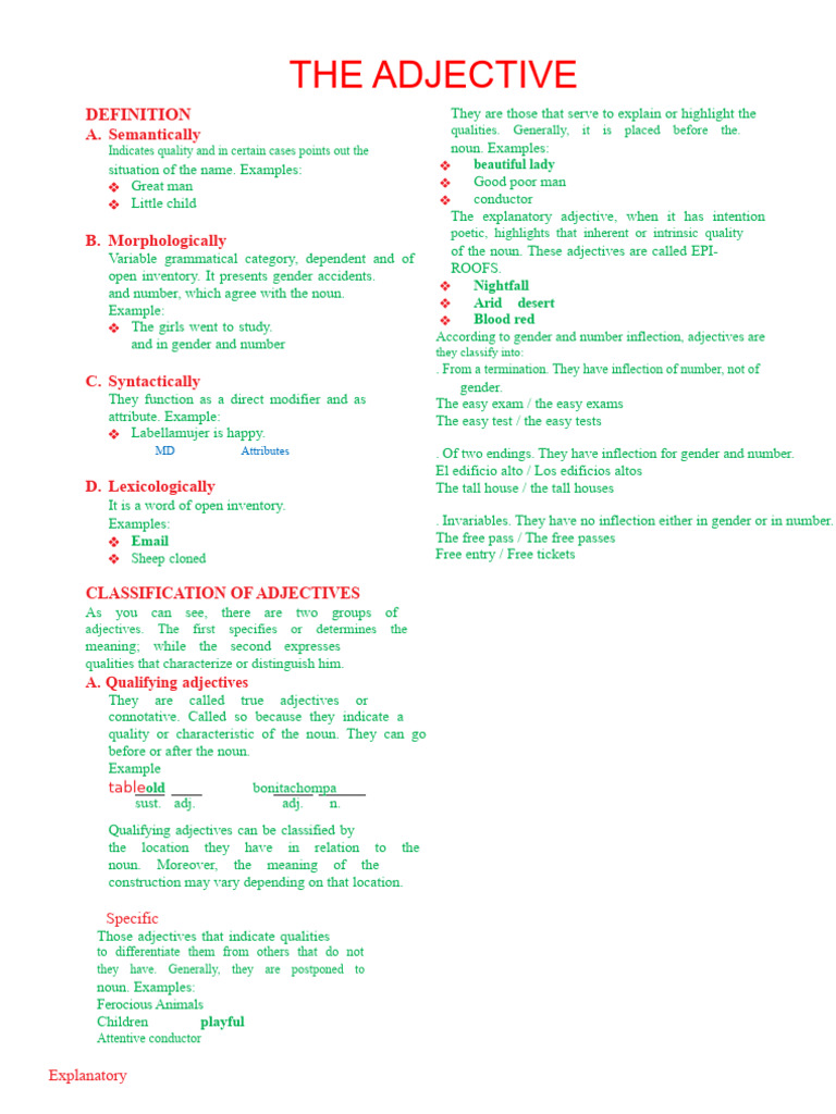 The Adjective For First Grade of Secondary School | PDF | Adjective ...