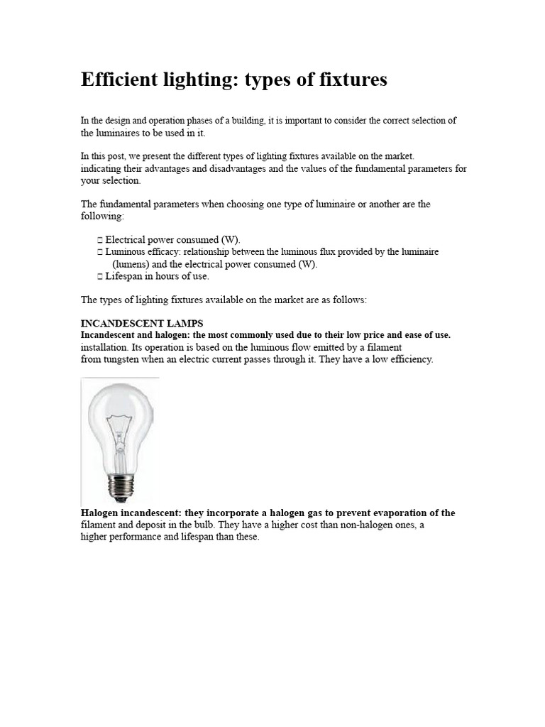 Types of Efficient Lighting Fixtures | PDF | Incandescent Light Bulb ...