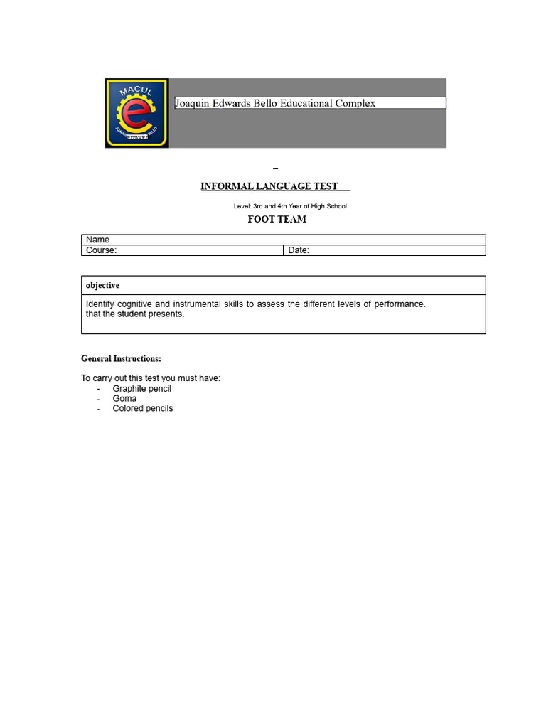 Informal Language and Math Tests for High School | PDF