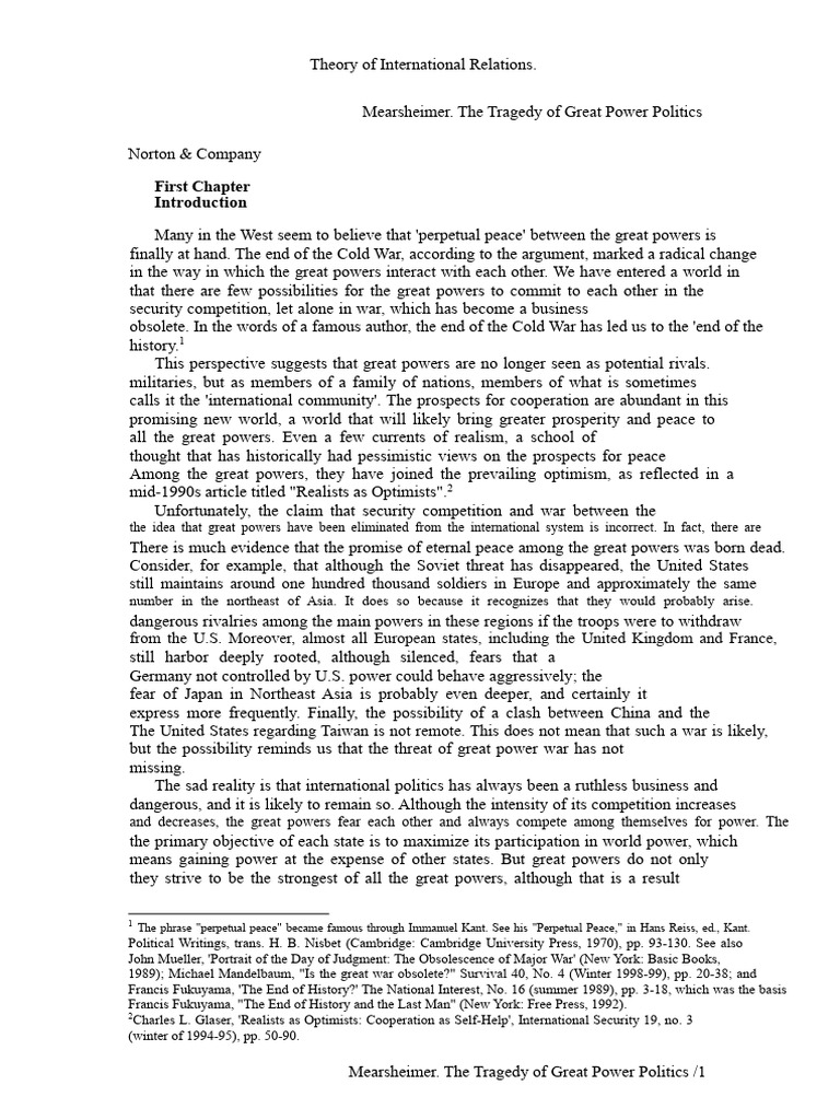 Mearsheimer. The Tragedy of Great Power Politics | PDF | Great Power ...