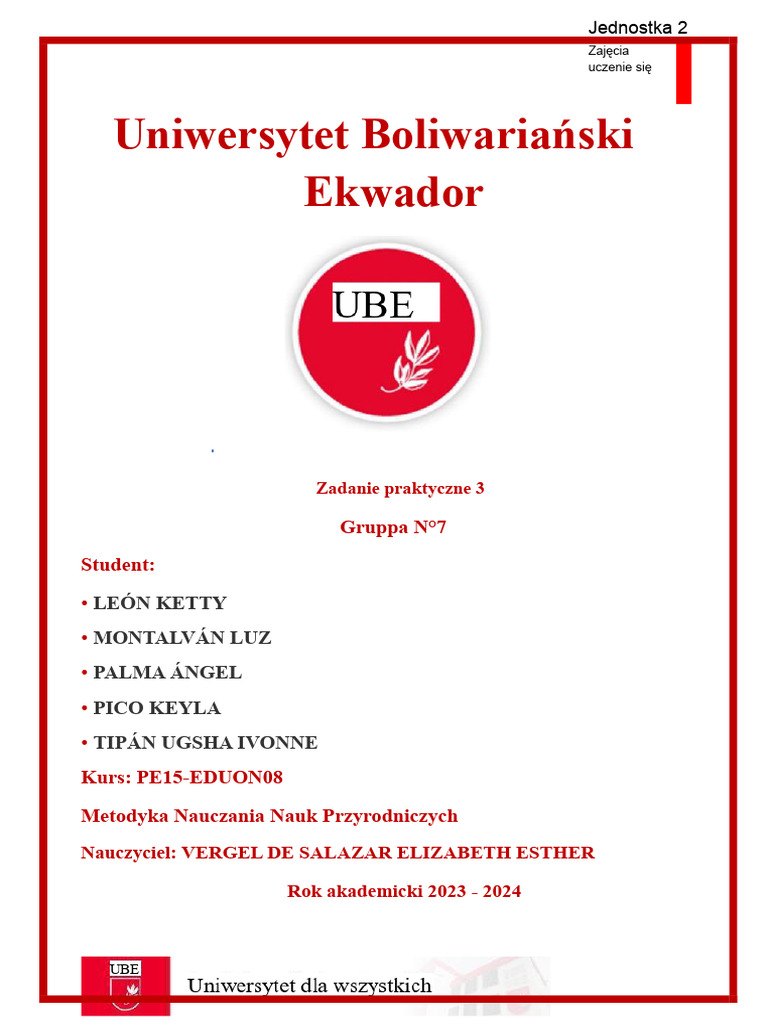 ZADANIE PRAKTYCZNE 3 - Dydaktyka CCNN GRUPA NR 7 | PDF