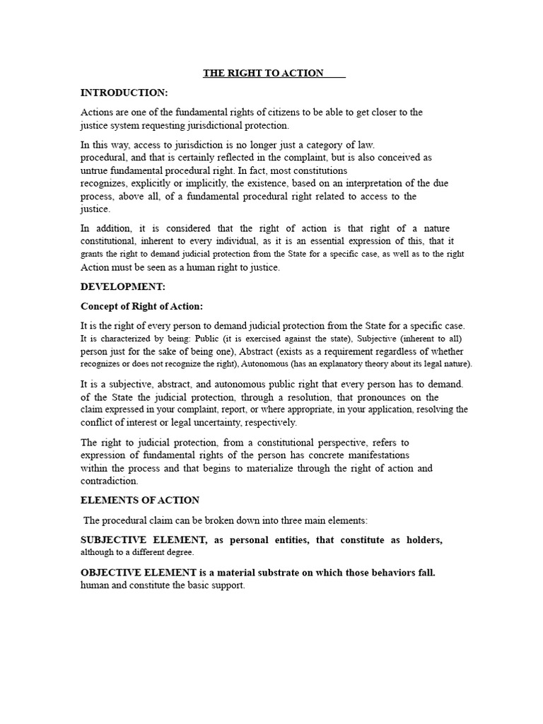 Essay On The Right of Action | PDF | Lawsuit | Justice