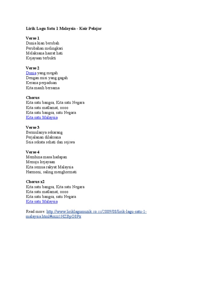 Lirik Lagu Satu 1 Malaysia Pdf