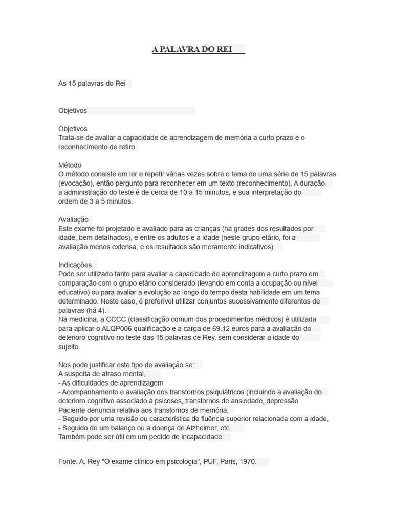 As 15 Palavras Do Rei | PDF | Aprendizado | Memória
