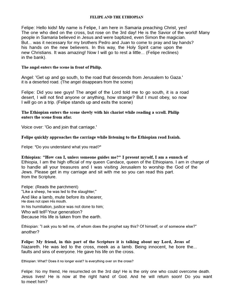 Script FELIPE AND THE ETHIOPIAN | PDF | Jesus | Religious Belief And ...