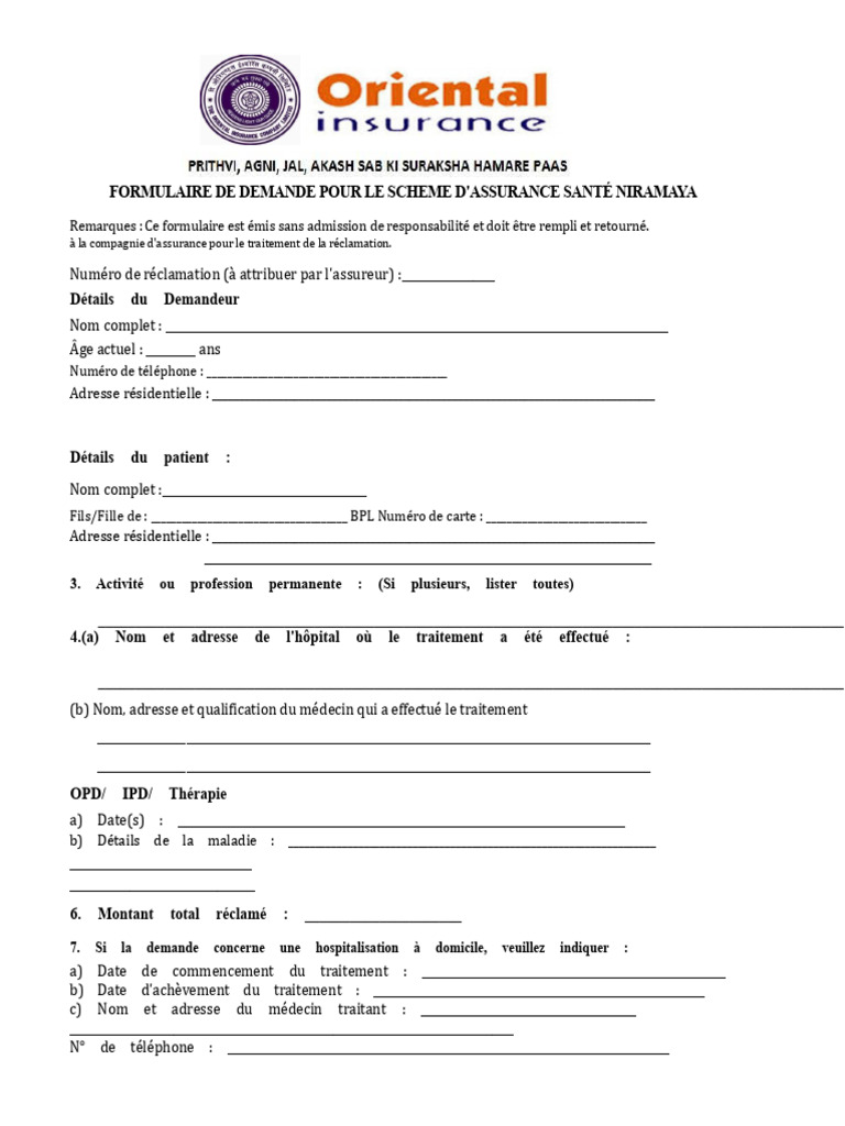 Formulaire de Réclamation Nouveau | PDF | Hôpital | Assurance