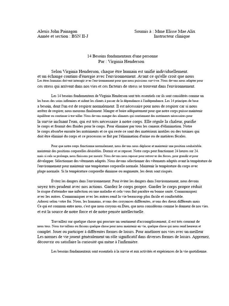14 Besoins Fondamentaux de Henderson | PDF