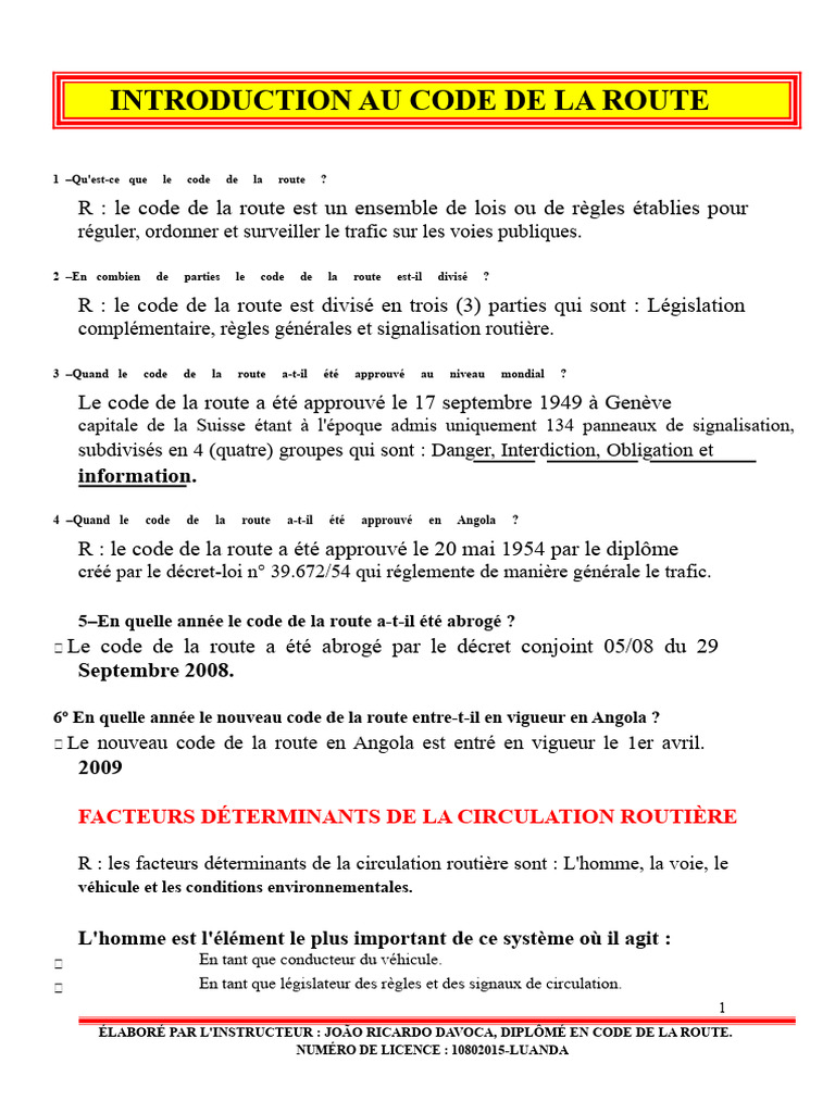 Introduction au Code de la Route | PDF | Feu de circulation | Véhicules