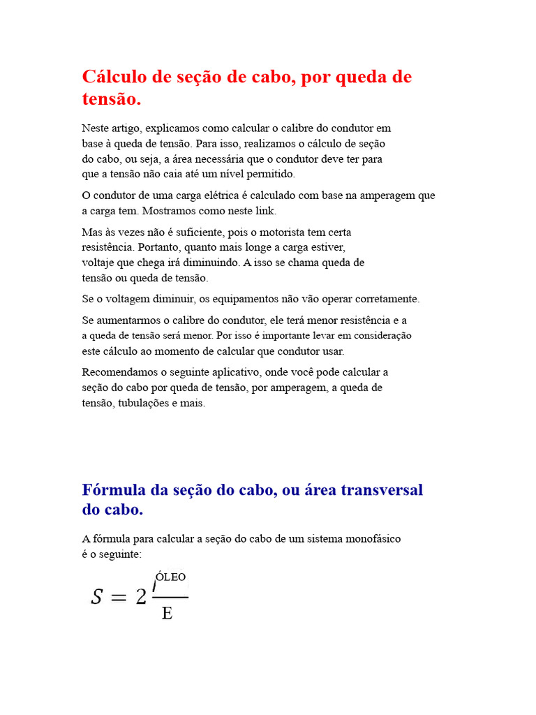 Cálculo de Seção de Cabo por Queda de Tensão | PDF | Resistividade ...