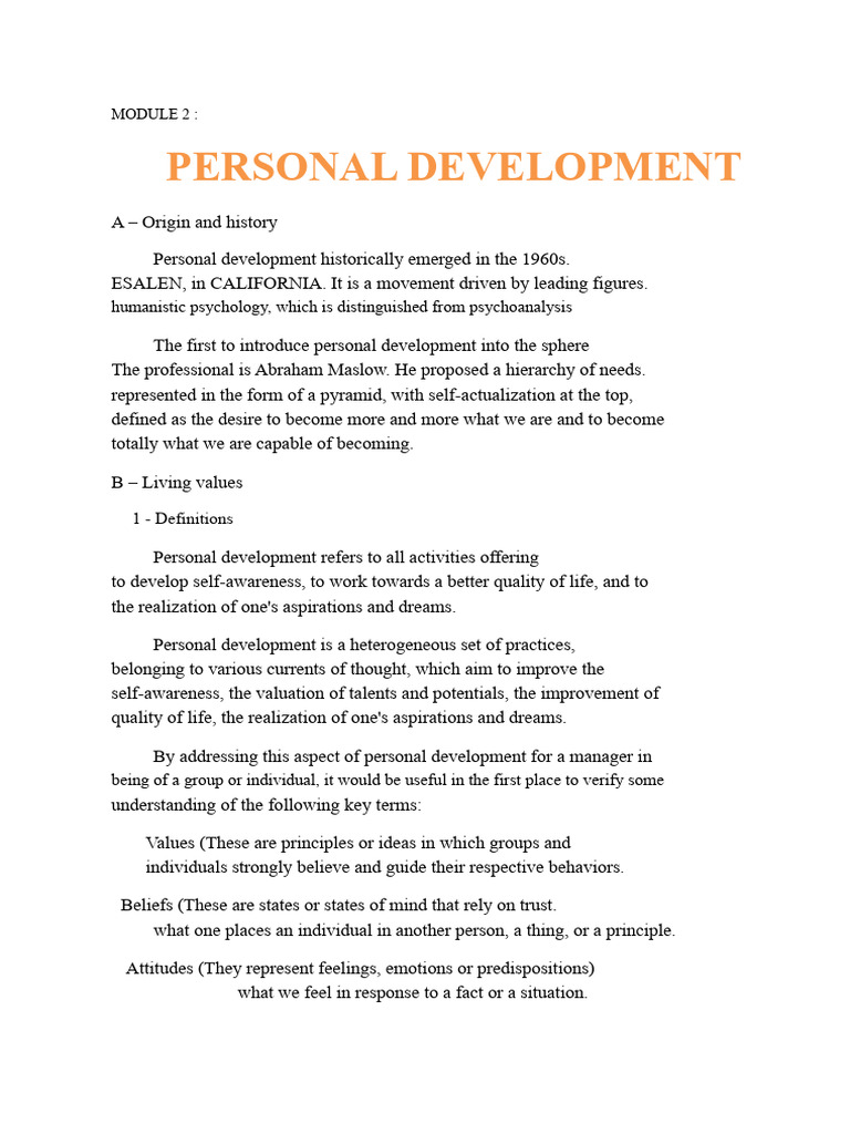Personal Development: Values and Self-Esteem | PDF | Self Esteem ...