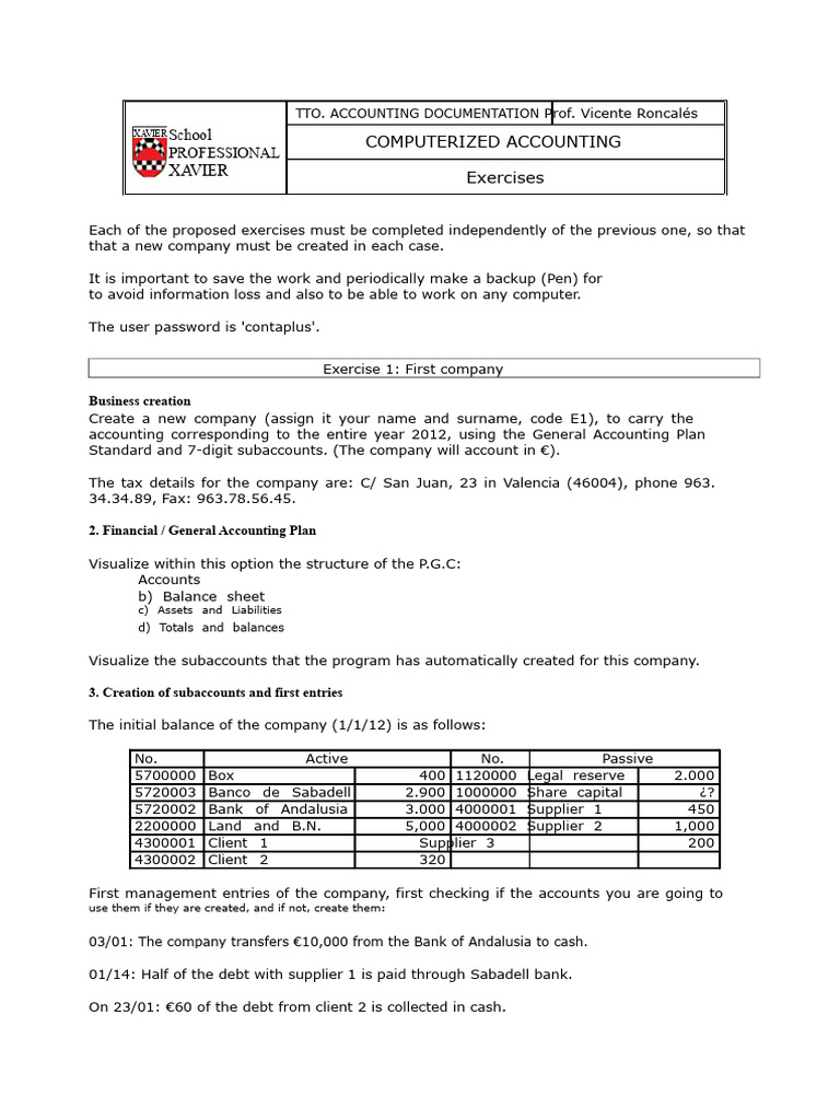 Computerized Accounting Exercises Guide | PDF | Banks | Invoice