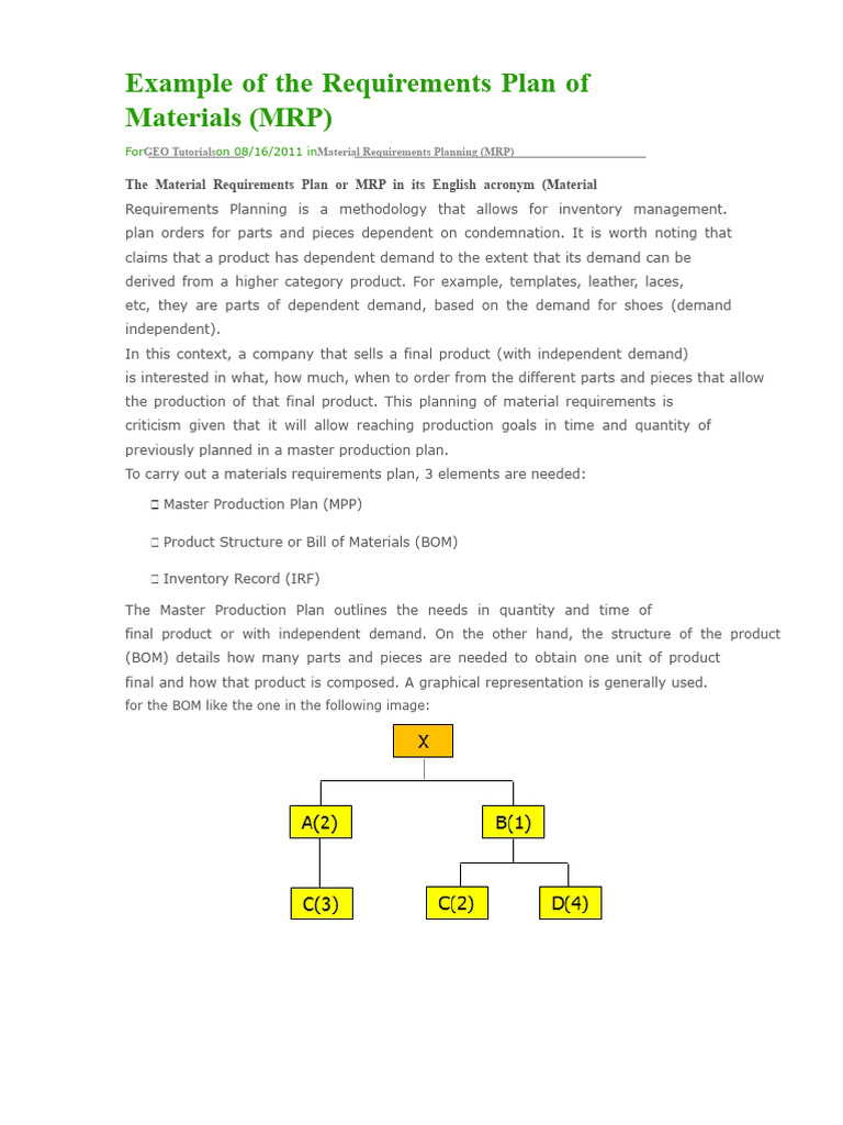 MRP Example: Requirements Planning Guide | PDF | Production And ...