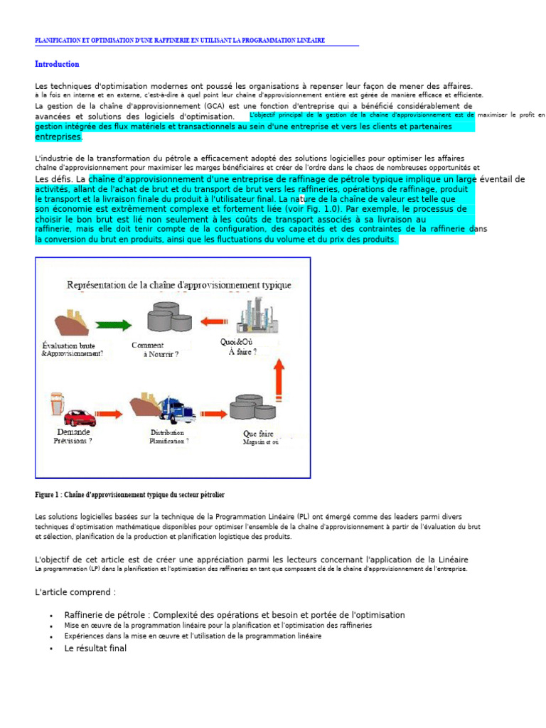 Optimisation des Raffineries par Programmation Linéaire | PDF ...