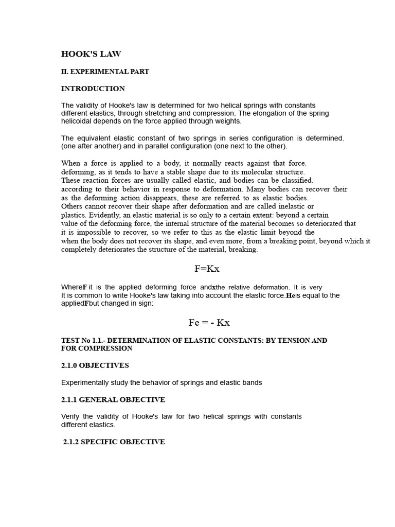 PRACTICE No 2 HOOKE'S LAW | PDF | Deformation (Engineering ...